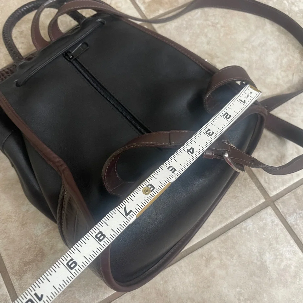 Brighton Black Brown Croc Leather #198305 Y2K Drawstring Backpack USA Made